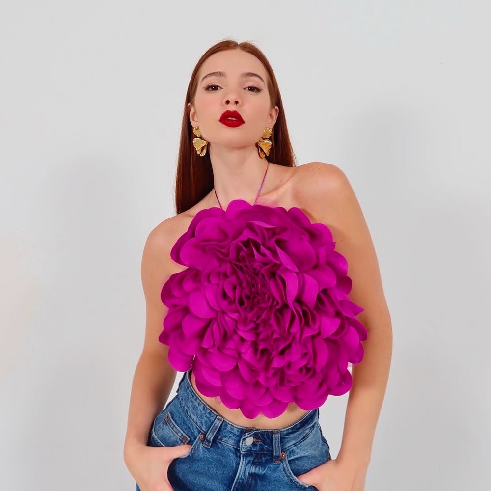 Magenta Flower Top (Open Back)